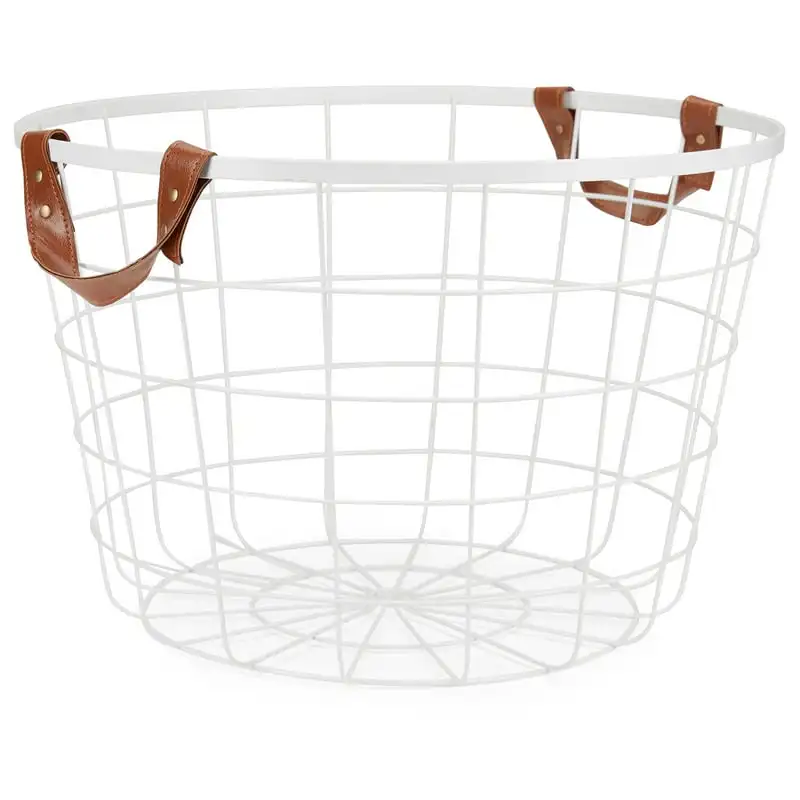 

Round Wire Basket With Handles, White Cute storage Undershelf storage basket Crates Bread basket Shower caddy portable Canastas