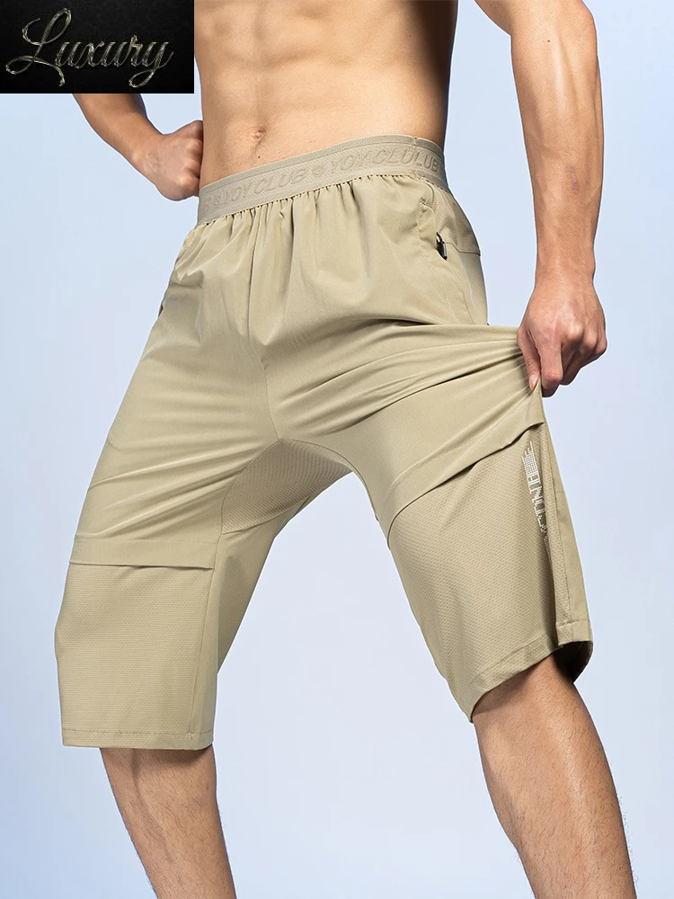 

Summer Zip Pockets Men Short Breeches Sportswear Breathable Quick Dry Capris Pants Stretched Nylon Workout Gym Casual Shorts 6XL