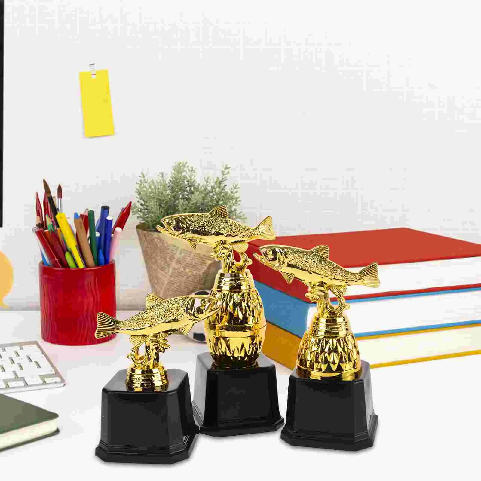3 Pcs Miniature Trophy Child Trophies Fishing Winner Awards Plastic Decor for School