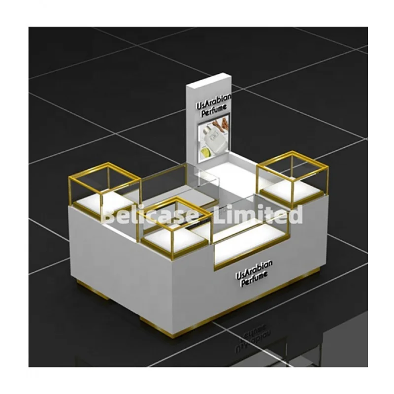 Custom, Custom Luxury Perfume Shop Showcase Gold Perfume Store Fixture Shopping Mall Perfume Kiosk Stand
