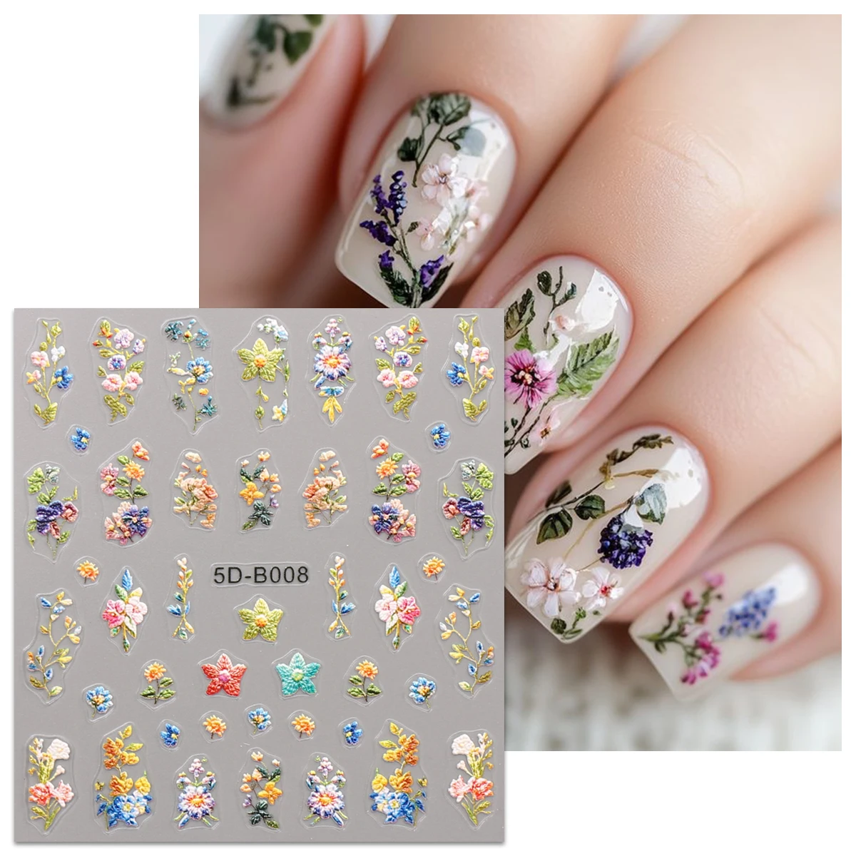 2개 봄과 여름 꽃무늬 네일 아트 스티커, 5D 스티커, DIY, 선물, 웨딩 파티 메이크업, Y2K, 쉽게 적용할 수 있는 네일 장식
