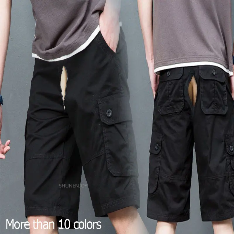 Cargo Shorts Men's Fifth Pants Summer Outdoor Sex Invisible Open-Seat Pants Men's Cotton Casual Shorts Loose Men's Clothing Jean