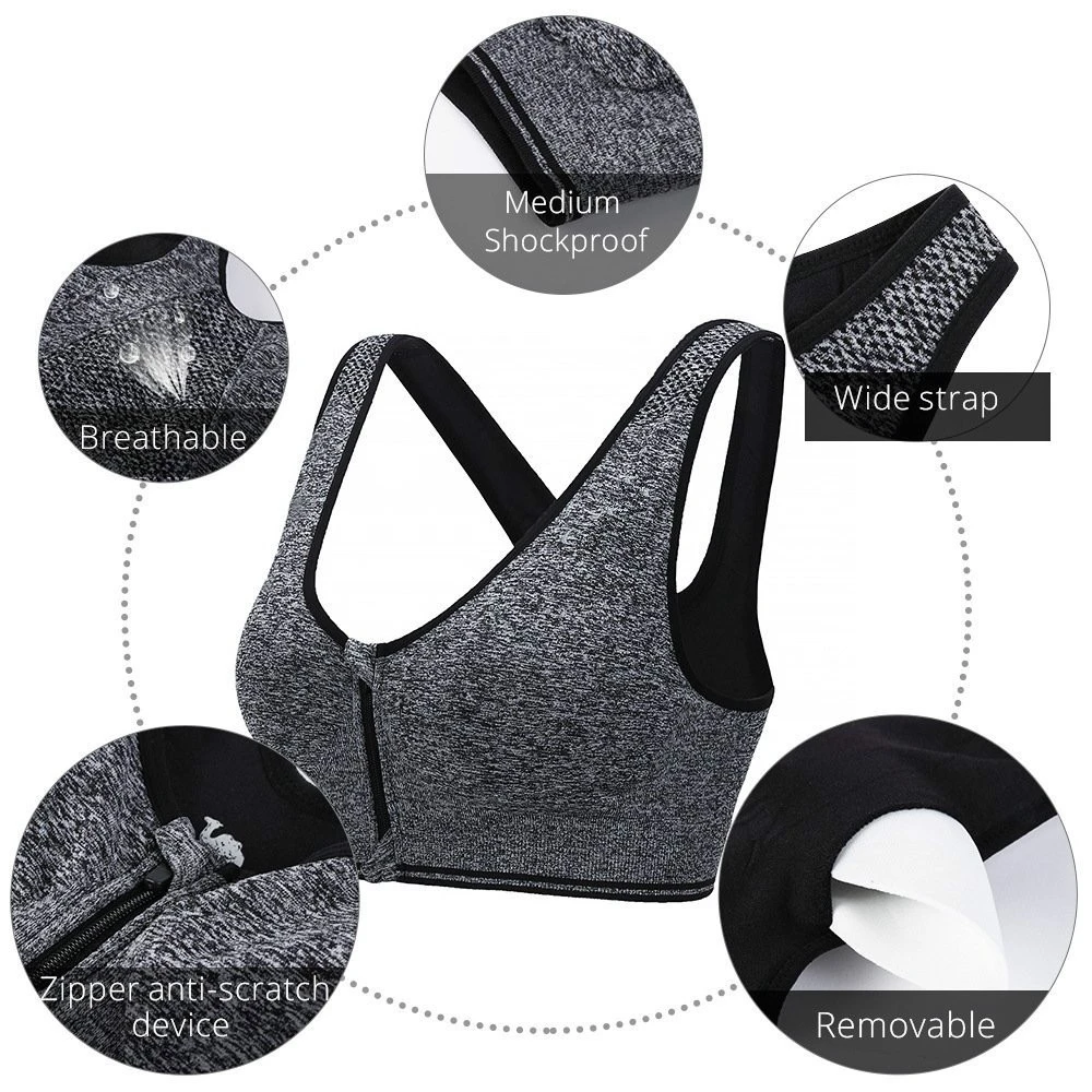 

Sport Bra with Zipper Racerback Wireless Sport Yoga Bra