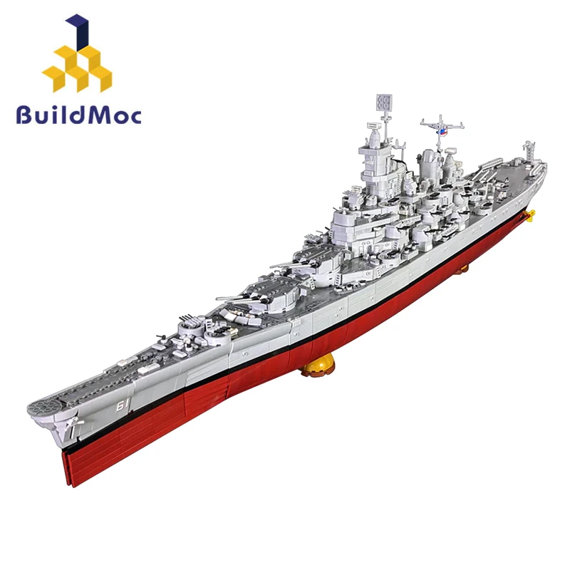Buildmoc Uss Lowa Bb-61 Battleships Building Blocks Set Militare World War Ship Boat Warship Bricks Toys Bambini Regali Di Compleanno