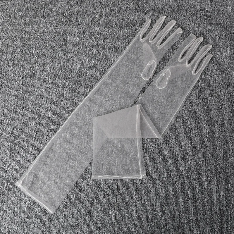 55cm DIY Cosplay Thin Transparent Mesh Long Women Solid Gloves Prom Party Accessories Etiquette Photo Shoot Anime Exhibition
