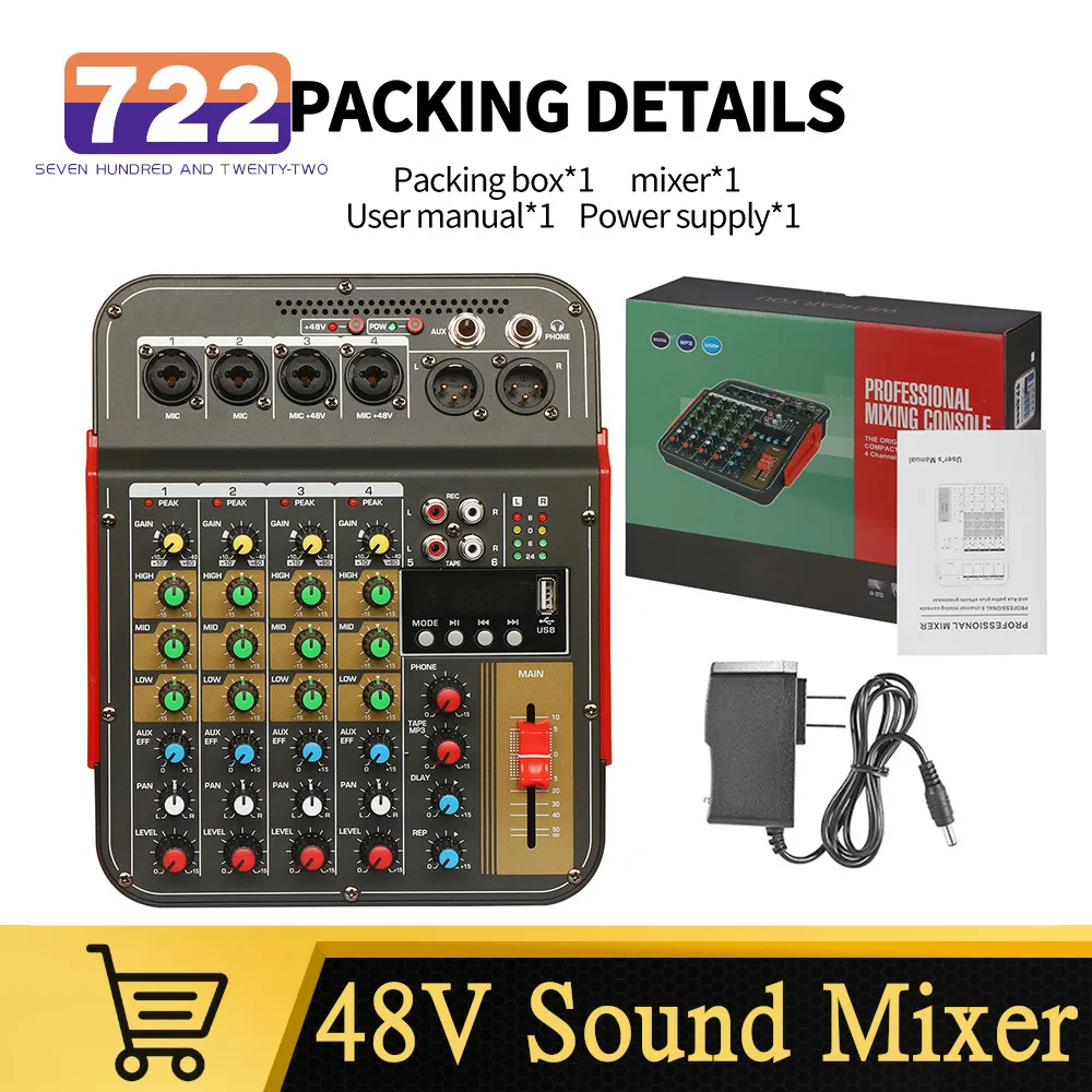 

6-Channel Audio Mixer Outdoor Conference USB Bluetooth-compatible, For Karaoke Live Studio Recording Broadcasting Sound Card