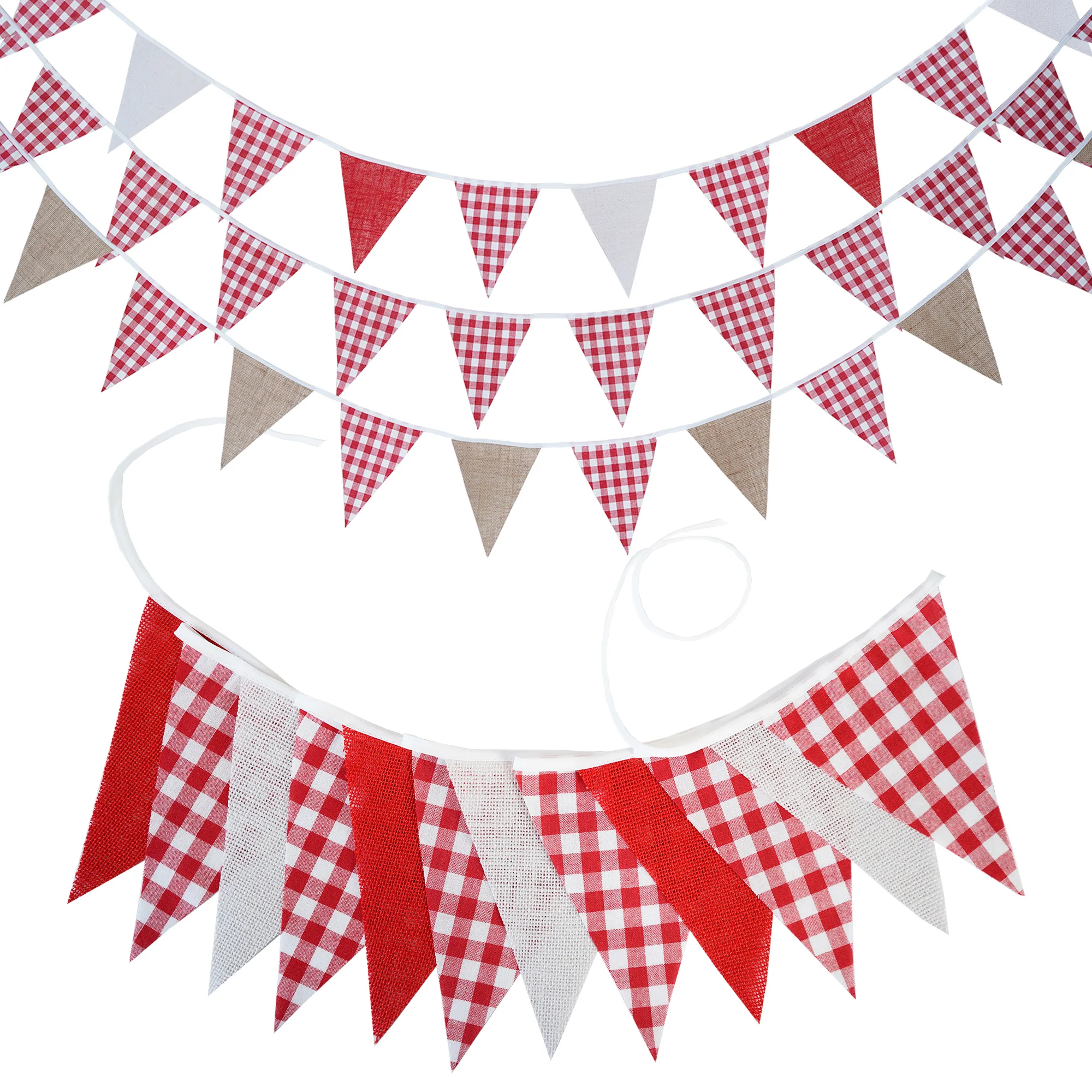 12 Flags Checked Fabric Pennant flags Hessian Wedding Party Decor Bunting  With White Ribbon Banners Baby Shower Carnival Garland - AliExpress, image size:2000x2000