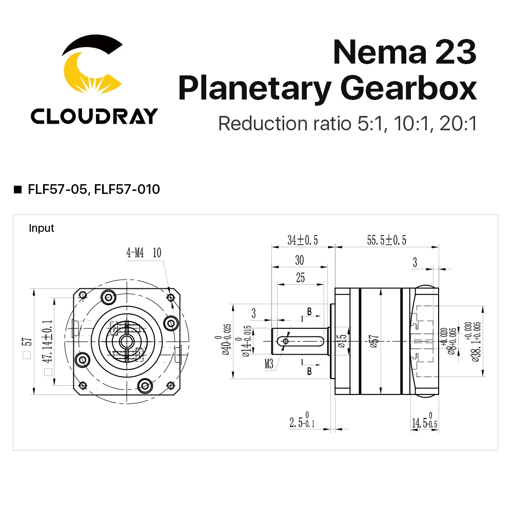 Nema 23 Planetary Gearbox Motor Speed Reducer with Ratio 5:1 10:1 20:1 8mm Input for Nema23 Stepper Motor for planetary reducer