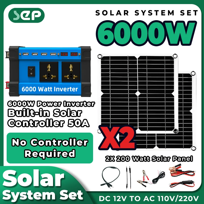 

Solar Kit System 6000w Inverse Control All-in-one 220v Inverter 5v Solar Panel 30a Controller fotovoltaico solar energy panel