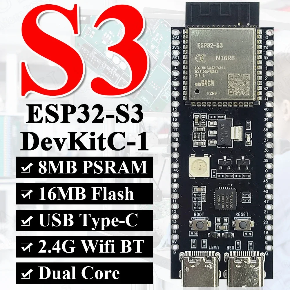 บอร์ดพัฒนา ESP32-S3 สำหรับ Arduino Wi-Fi Bluetooth 8MB PSRAM 16MB FLASH