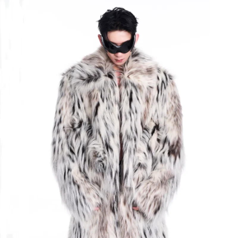 FEWQ 2024 Winter New Men Two-piece Niche Fur Plush Long Sleeved Coats Large Pocket Decoration Casual Trousers Men's Suit 24E5008 3