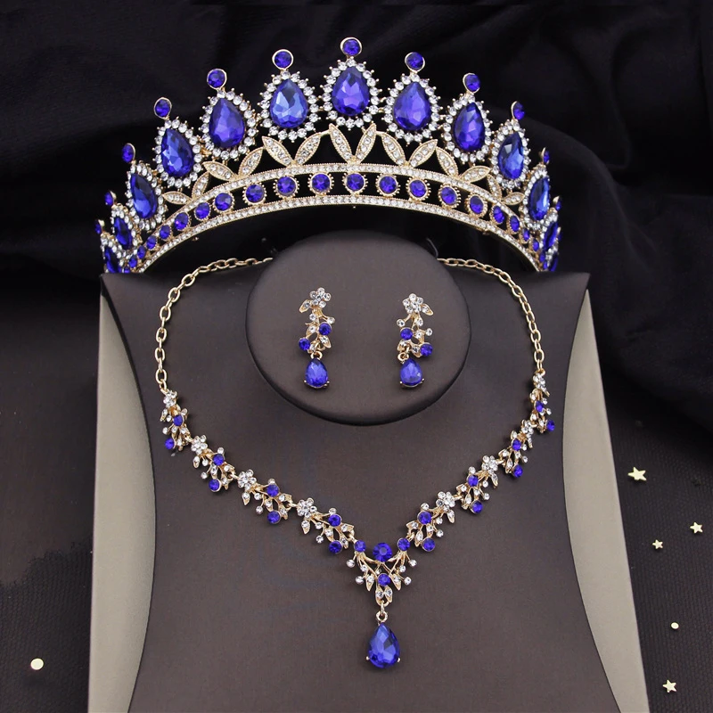 Baroque Crystal Bride Jewelry Sets for Women Crown Tiaras Earrings Luxury Choker Necklace Wedding Dress Bridal Sets Accessories