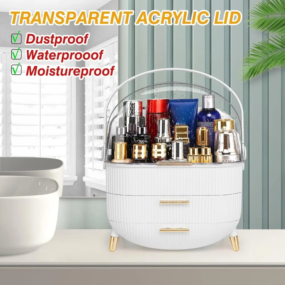 

Haturi Makeup Organizer, Skincare Organizers w/Brush Holder, Cosmetics Organizer with Drawers, Waterproof & Dustproof Makeup
