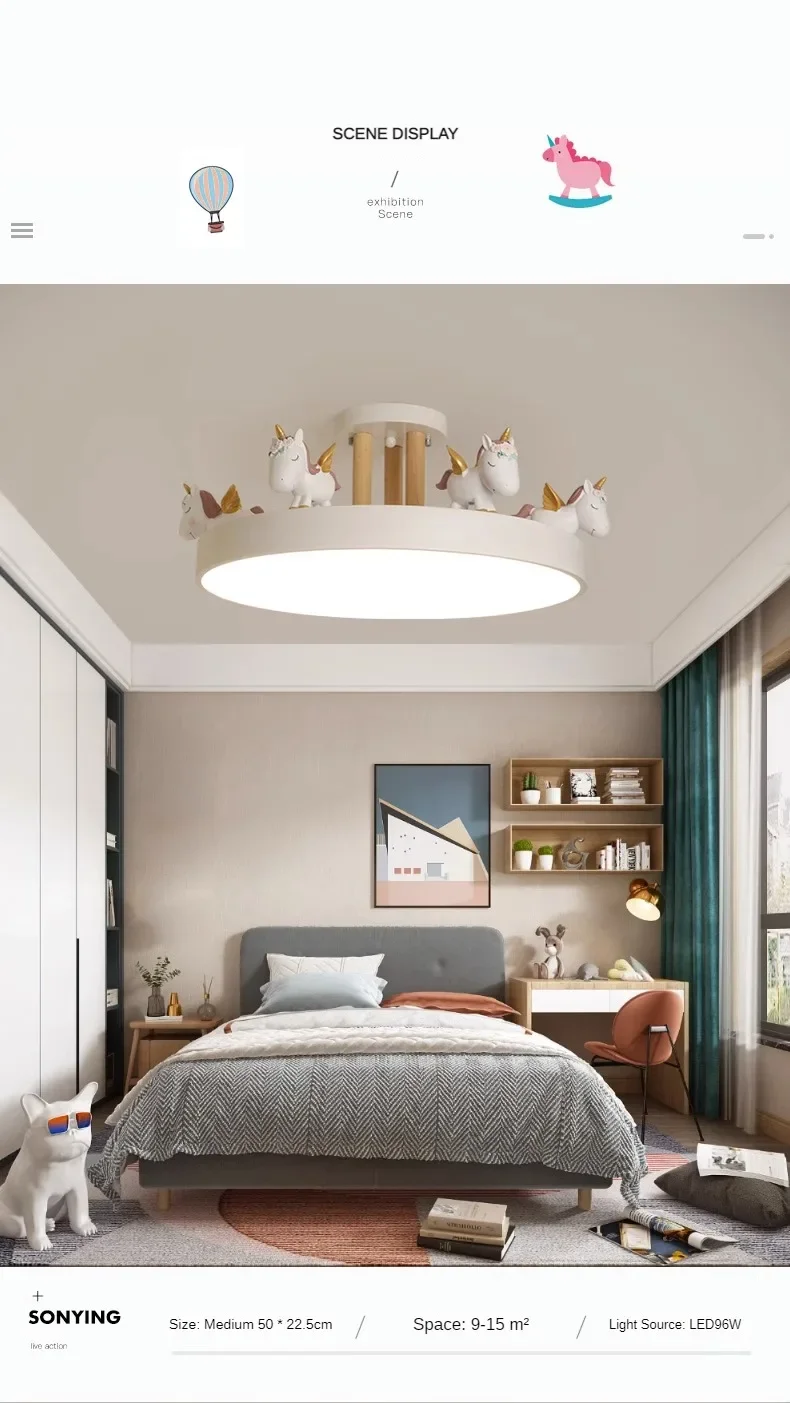 Description Picture 5 of itemNordic Cartoon Ceiling Lights Modern Creative Personality Unicorn Lamp Children's Room Bedroom Art Home Decoration LED Luminaria