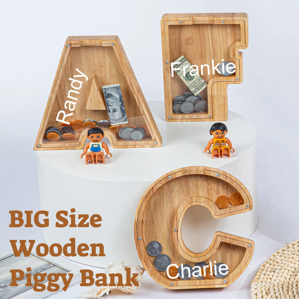 

Personalized 26 Letter Wooden Piggy Bank Elephant Dinosaur DIY Custom Name Jar Coin Storage Tank for Children Kids Money Bank