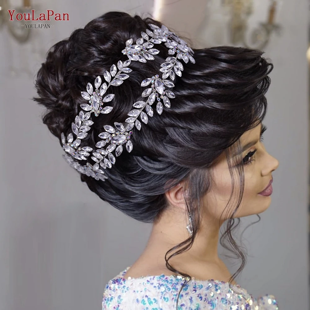 

YouLaPan Bridal Hair Tiara Crown Wedding Hair Accessories Rhinestone Bride Headband Shiny Pageant Crown Women Head Jewelry HP450