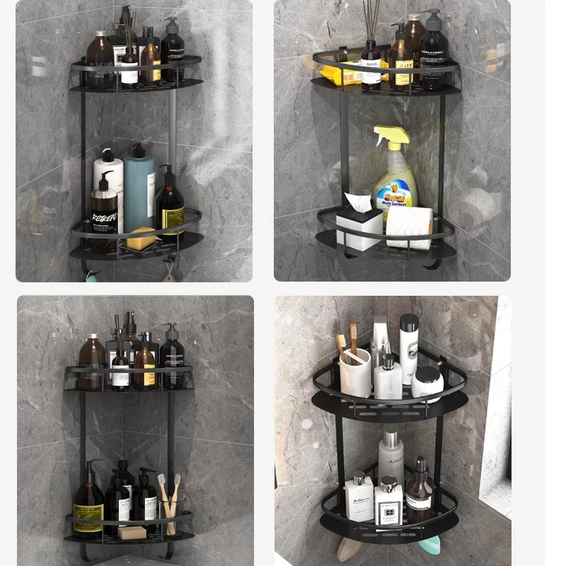 

Bathroom Shelves Storage Rack Free Punch 2-layer Corner Rack Wall-mounted Toiletries Shower Shelf Organizer Household Items