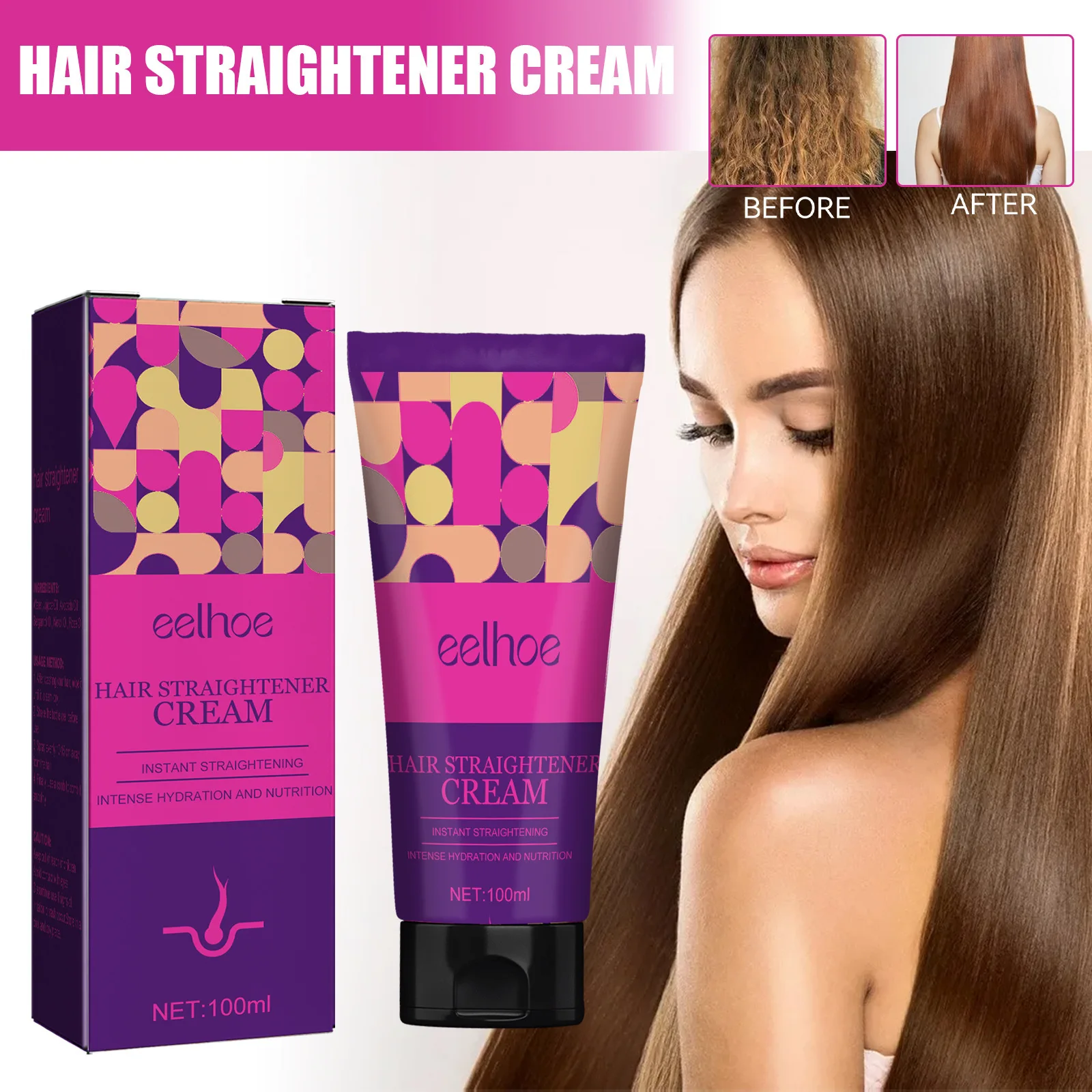 Description Picture 5 of itemHair Straightening Cream Repair Damaged Dyed Anti Loss Frizzy Greasy Treatment Improve Ionperm Keratin Hair Care Massage Product