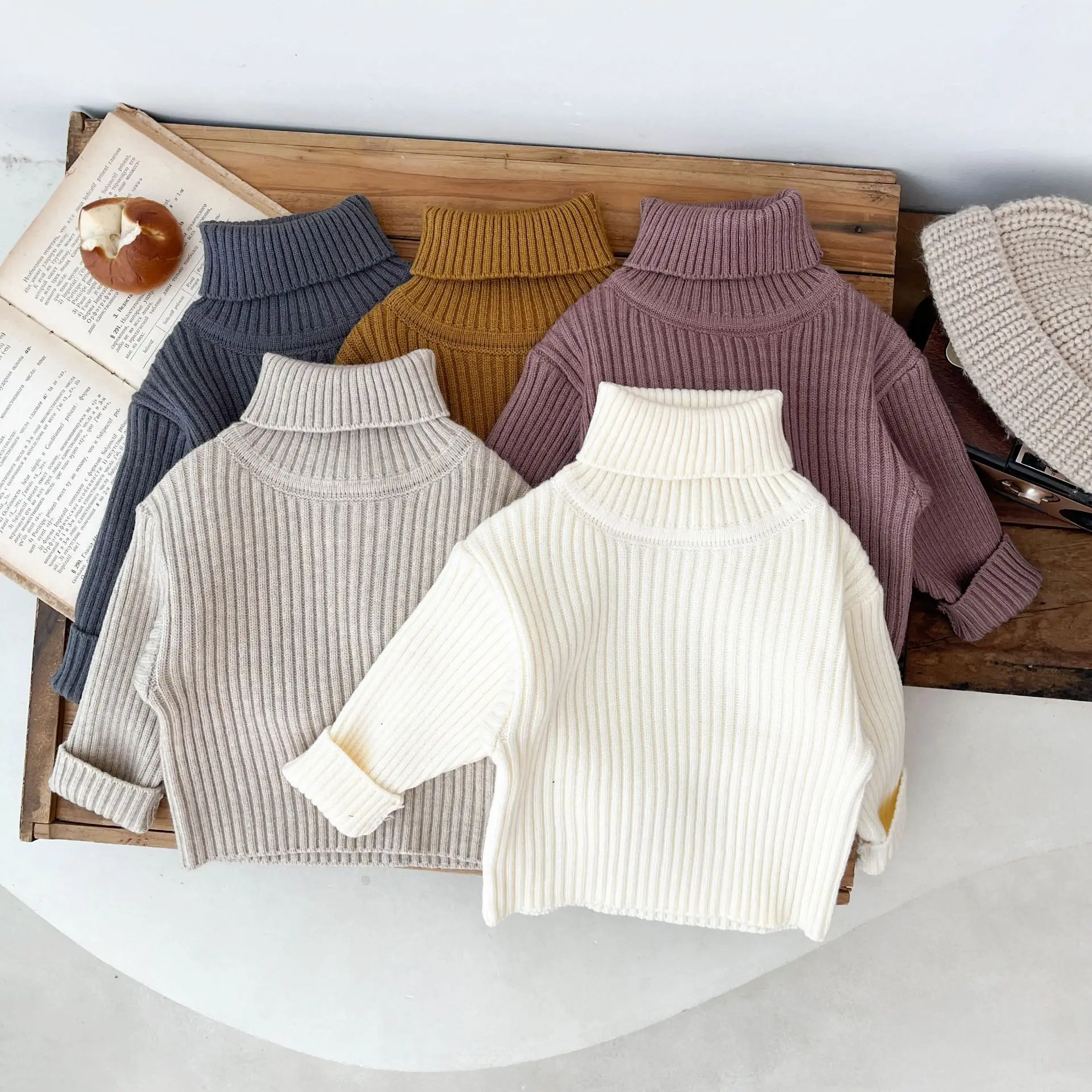 Autumn Winter Baby High Collar Knitted Sweater Girls Thick Warm Thick Knit Bottom Shirt Boys Versatile Tops Baby Girls Clothes