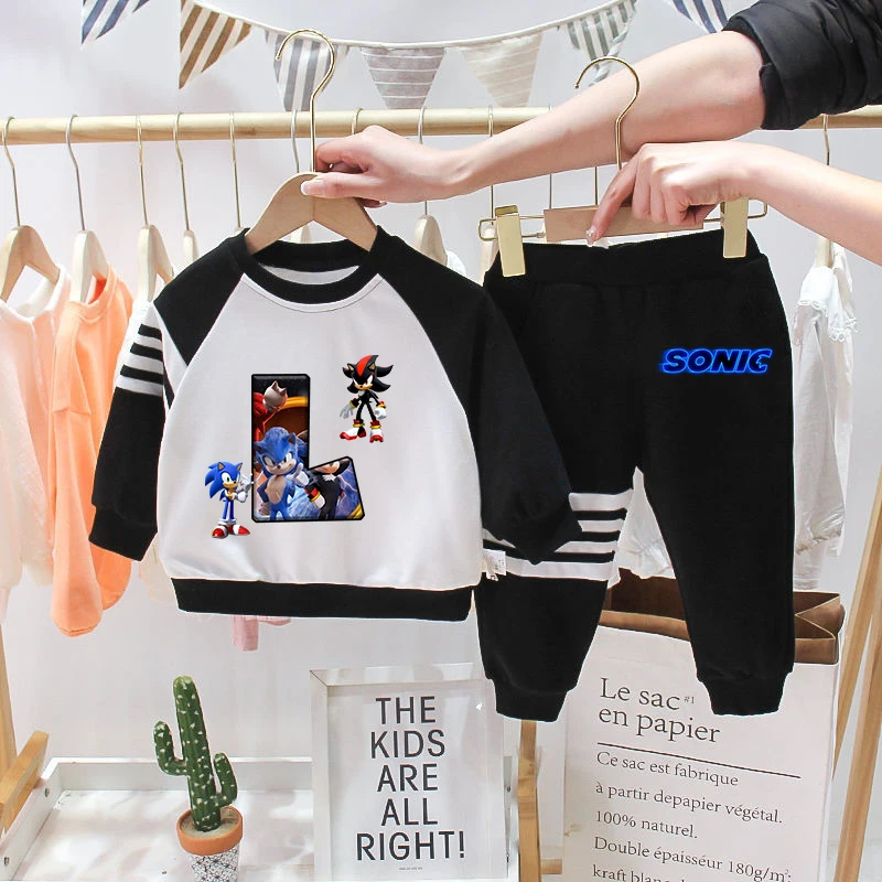 thumbnail image 1 of Conjunto de chándal de algodón Sonics Anime Marvels Otoño Suéter Sudadera con capucha Conjunto de ropa para bebé Sudadera para niños Tops Pantalones Traje de 2 piezas, 1 of 4