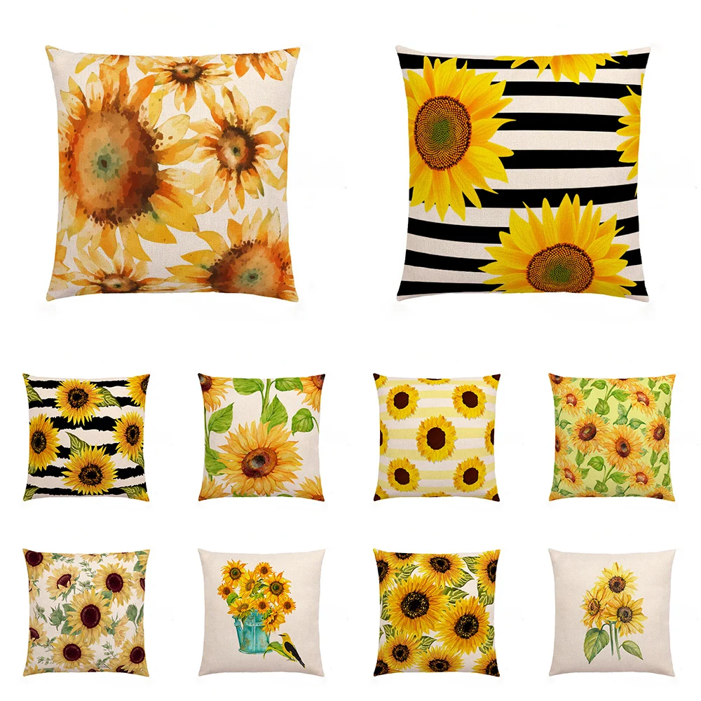 

Summer sunflower printed pattern cushion cover for home living room sofa bedroom decoration pillowcase 45x45 Cm