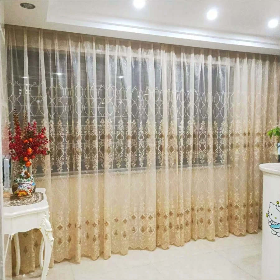 Upscale Curtains for Bedroom Luxury European Finished Curtains Fabric Embroidered Beige Tulle Cortinas For Living Room M072&C - Image 3