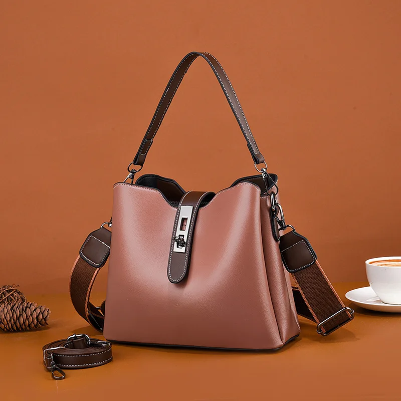 Luxury women's bag, high-end textured bucket bag, 2024 new retro fashion single shoulder crossbody bag