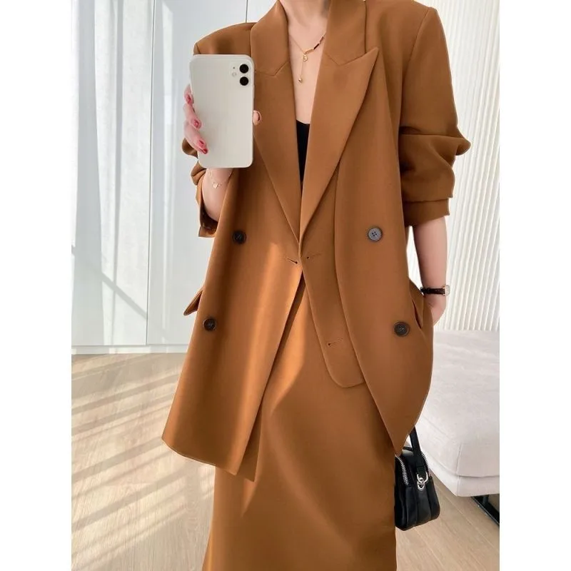 Women's Suit 2023 Spring Autumn New Suit Jacket+buttock Skirt Matching Set Korean Chic Blazers Two-piece Sets Female Clothing