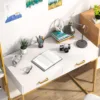 Computer Desk with 2 Drawers, White and Gold Desk Modern Writing Desk Study Table for Home Office, Bedroom (White/Gold) 5