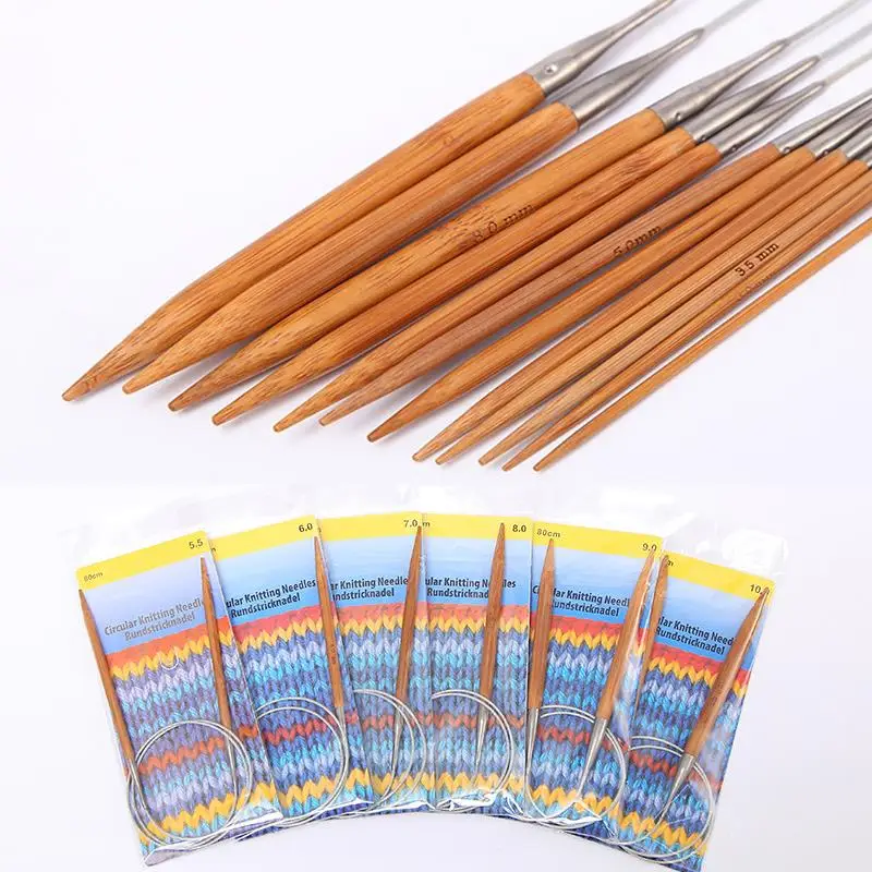 3.0-10mm Stainless Bamboo Steel Circular Knitting Needles Crochet  Pins Needle Craft Tools For Set of Knitting hooks DIY Weaving