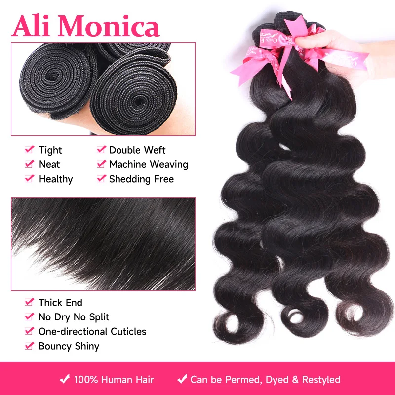 Body Wave Human Hair Bundles 1/3/4 Pieces Natural Black Cheap Remy Brazilian Human Hair Extensions 8-32 Inch