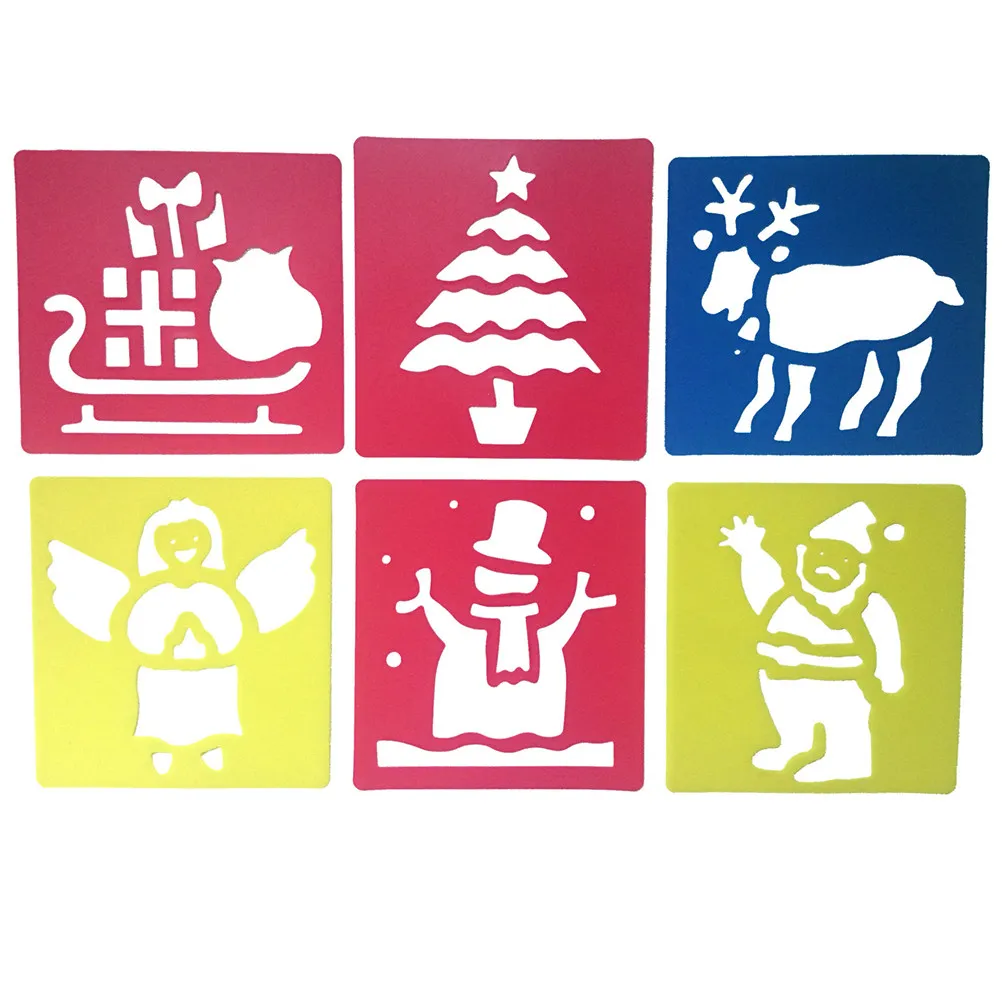 학교 프로젝트를 위한 6Pcs 플라스틱 페인팅 템플릿 스텐실 15x14cm 세척 가능한 드로잉 템플릿 크리 에이 티브 공예 액세서리