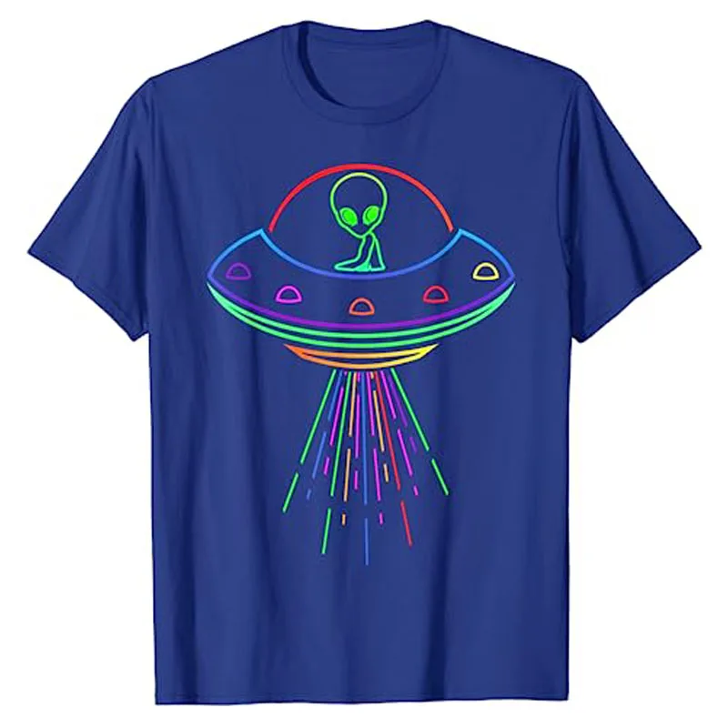 Space UFO Neon Light Rave Alien Lovers T-Shirt, lustige Science-Fiction-Grafik-T-Shirts, kurzärmelige Blusen, Aliens_voghion.com