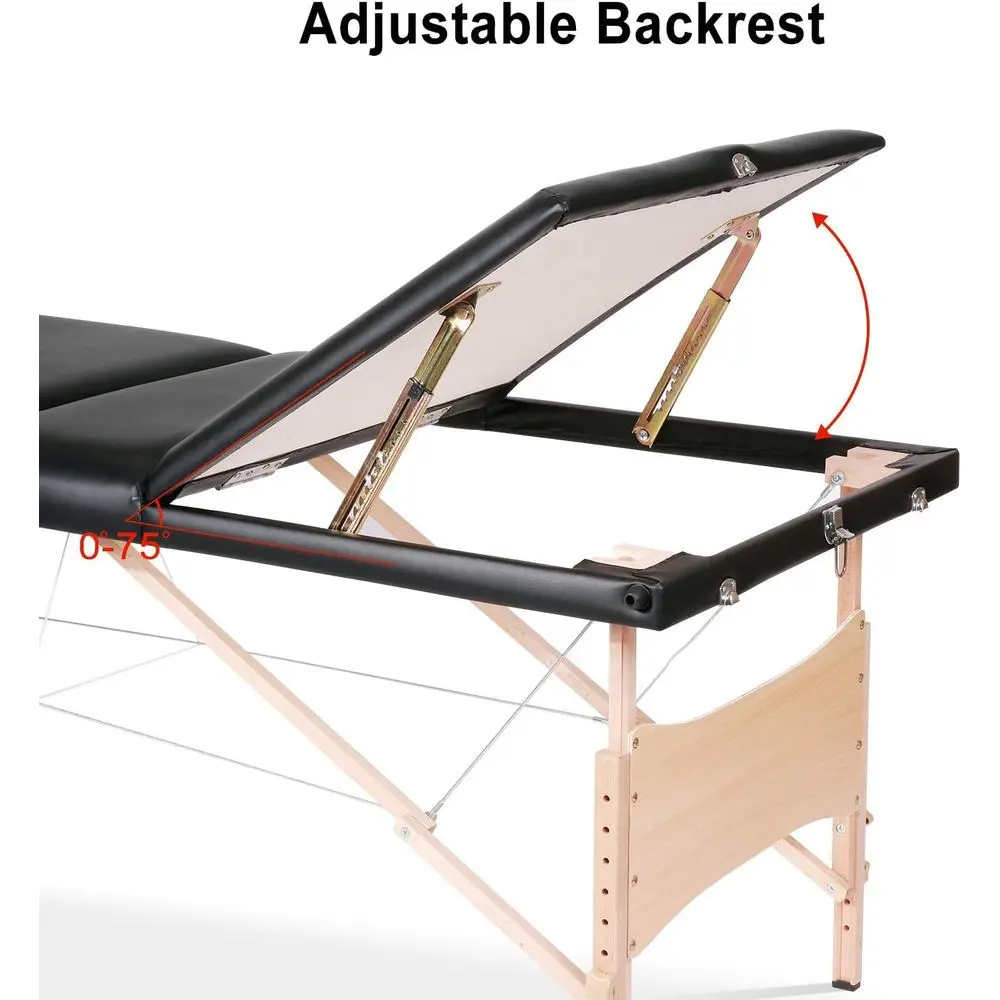 Portable 84 Height-Adjustable Black Massage Table with Carrying Bag for SPA Treatments