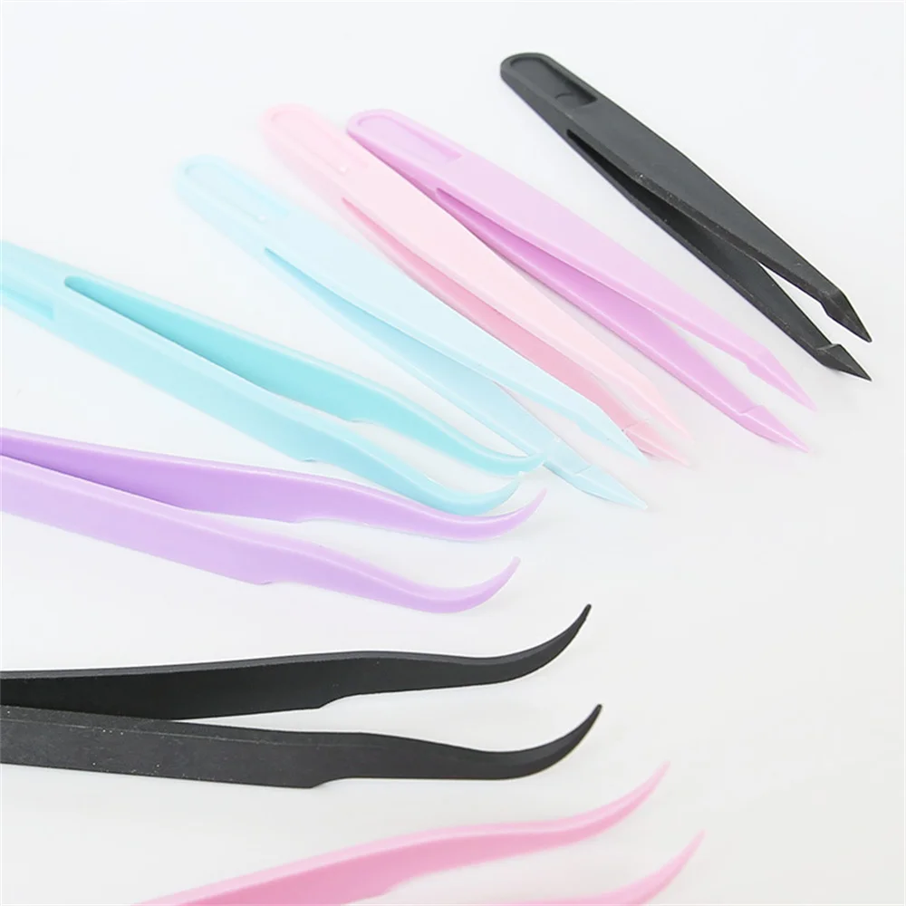 

2pcs 12cm Color Plastic Tweezers Nylon Straight Curved Tweezers Nail Art Rhinestone Pick-up Tools DIY Handmade Toy Tweezers