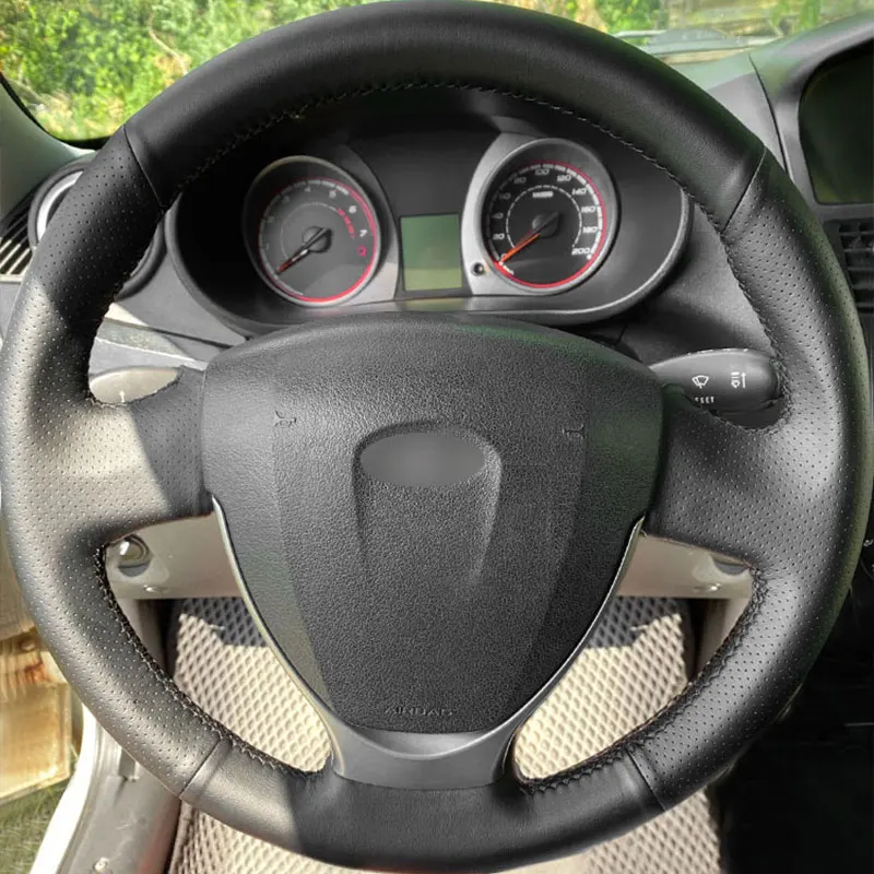 

Hand Braid Car Steering Wheel Cover For Lada Granta 2018 2019 Priora 2 2013-2018 Kalina 2 Black Perforated Microfiber Leather