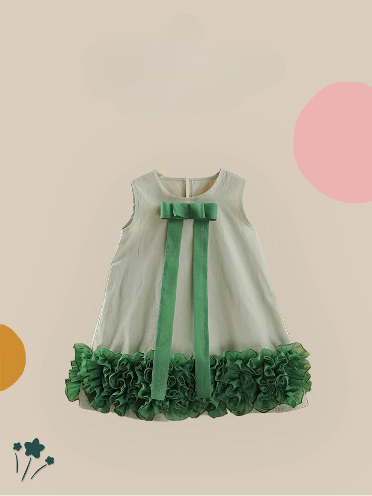 

Платье для девочек, Новинка лета 2024, повседневное и удобное однотонное кружевное милое платье без рукавов, модная свободная одежда для девочек