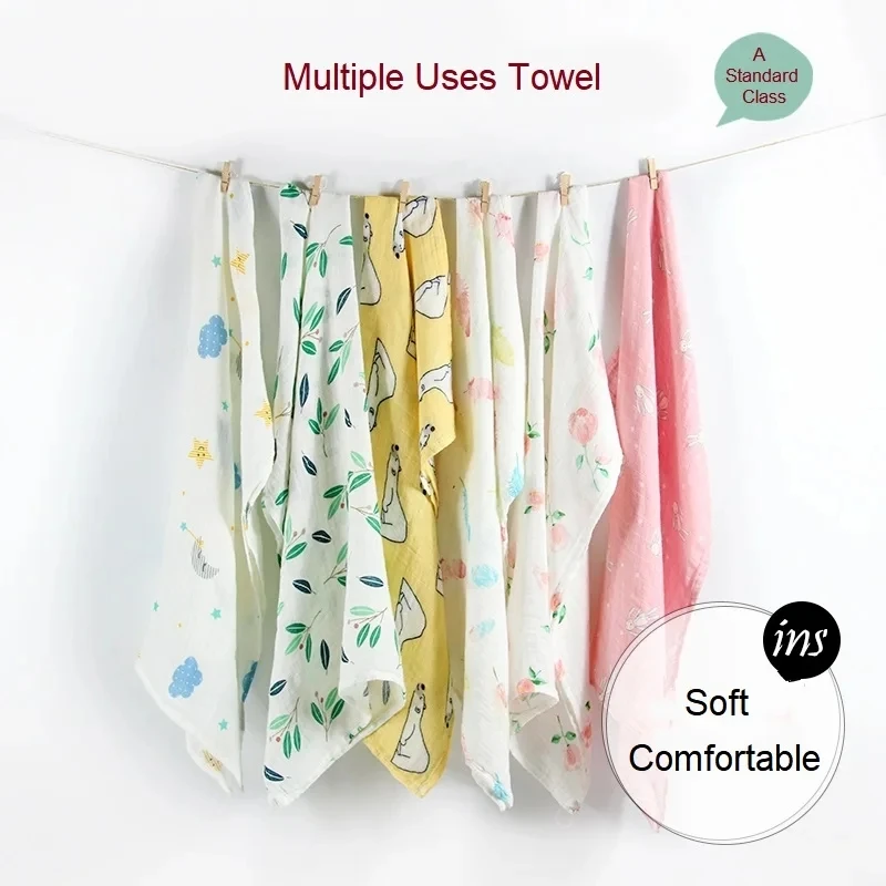 Newborn Blankets Bamboo Bath Towel Baby Swaddle Kids Muslin Organic Cotton Fabric Super Soft Burp Cloth Monthly Wrap 60*60 CM 2