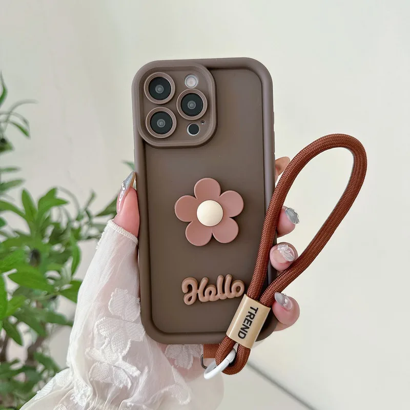 Floral Lanyard Soft Phone Case with Rope Cover