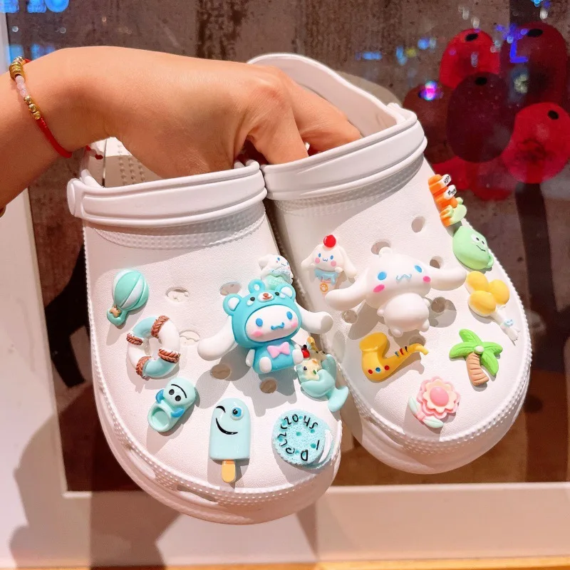 

Hello Kitty Sanrio Accessories Shoe Charms Buckle Set Anime Hello Kitty Kuromi Cinnamoroll Melody Kawaii LED DIY Charm Gi