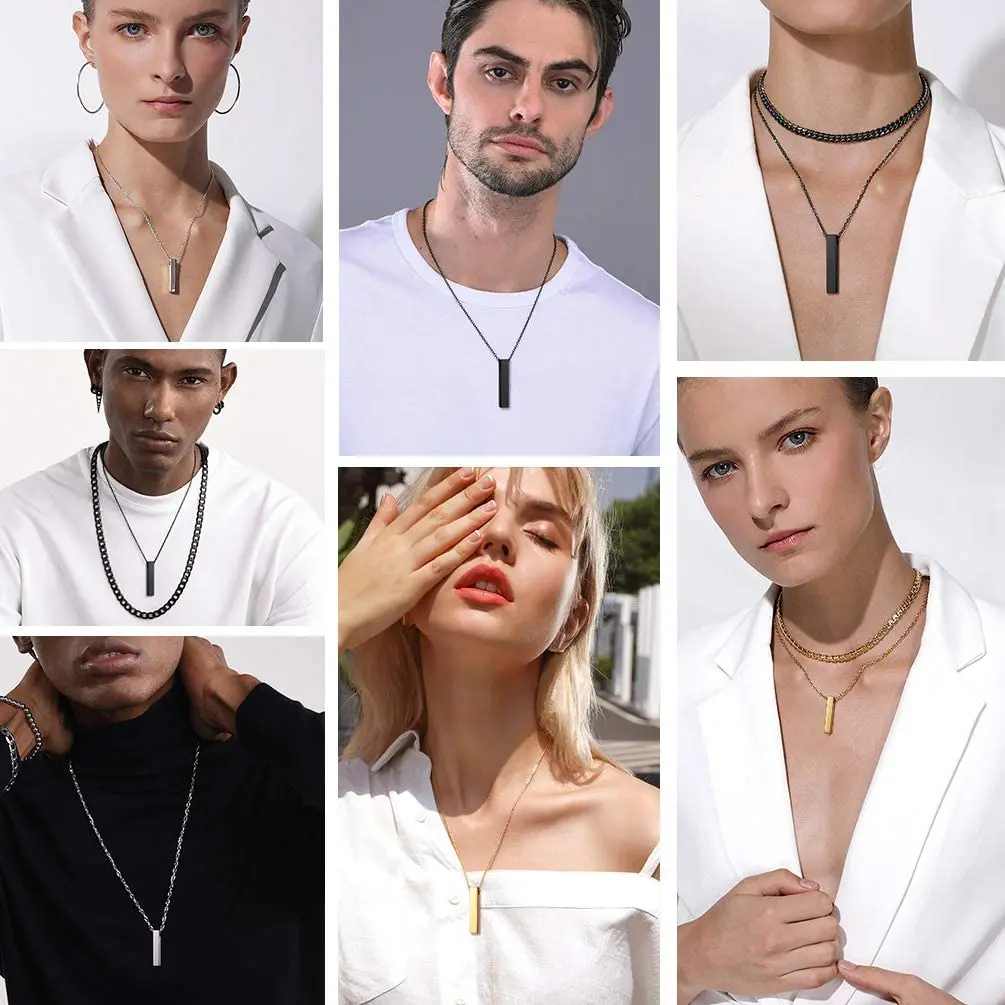 PROSTEEL Ashes Urn Rectangle Bar 18K Gold/Black/Silver Memorial Keepsake Pendant Necklace for Family Friend Gift PSP4147