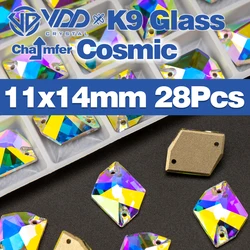 Premium K9 Glass Sew-On Rhinestones - Top Quality Crystal AB Flatback Stones for Clothing and Wedding Accessories (Cosmic 11x14mm-28Pcs)