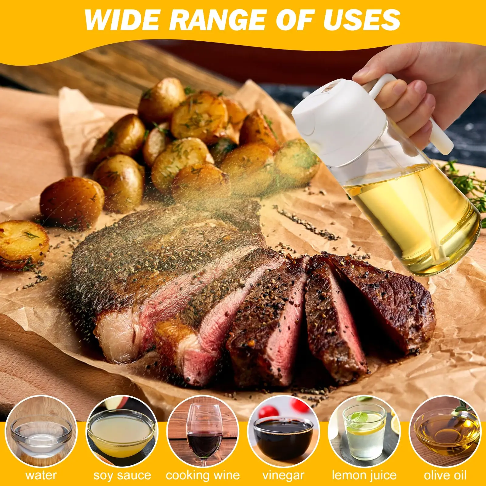 2 IN 1 Kitchen Oil Spray Bottle 500ml Heat-Resistant Food-Grade Plastic No Drip Design Sous Vide/Baking/Healthy Cooking
