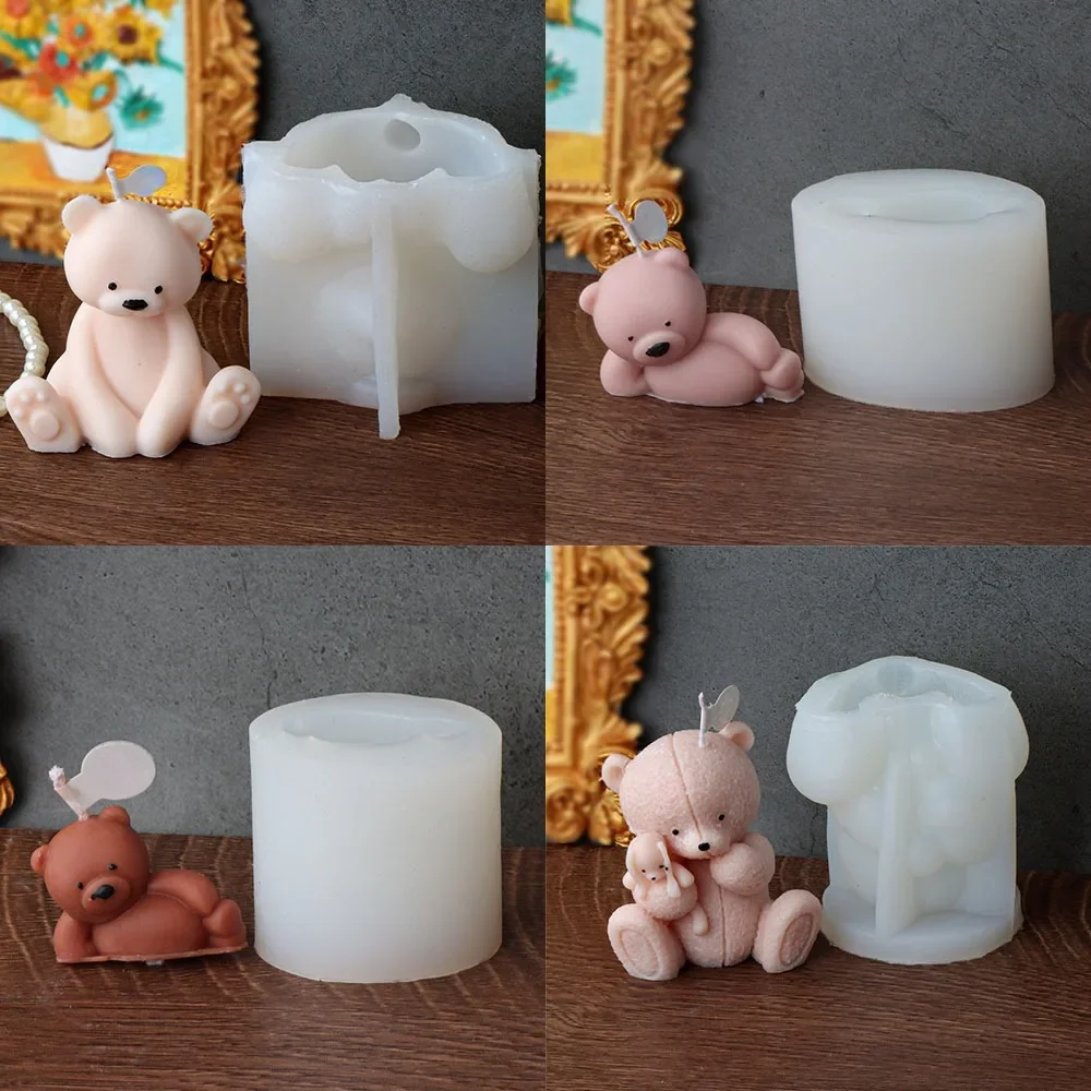 Animal Bear Candle Silicone Mold DIY Cartoon Teddy Bear Plaster Soap Making  Tool Chocolate Cake Decor Baby Room Christmas Gift