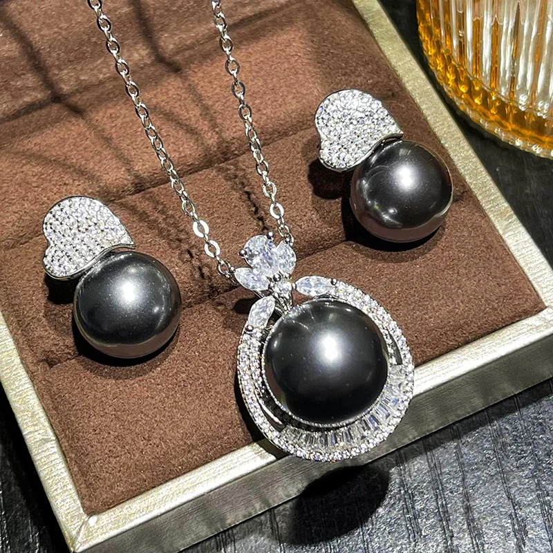 

Europe and America's new S925 silver inlaid Obermet Jane retro European and American women's pearl fashion grey bead suit 16mm14