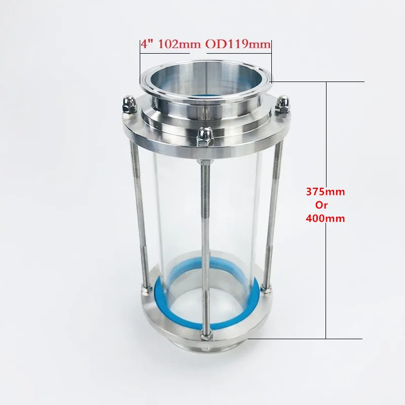 Sanitary Food Grade Stainless Steel SS304 Long Circular Vertical View Tank  Sight Glass 4" 102mm Sight Glass Diopter Stainless Steel 304 Circular View