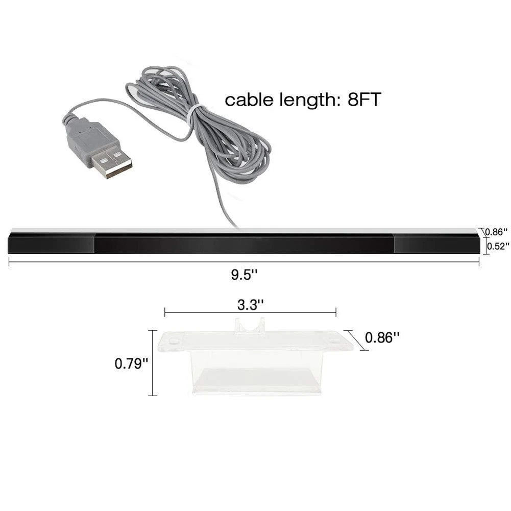 USB Wired Infrared Ray IR Sensor Bar For N S Wii For Wii U PC + Stand