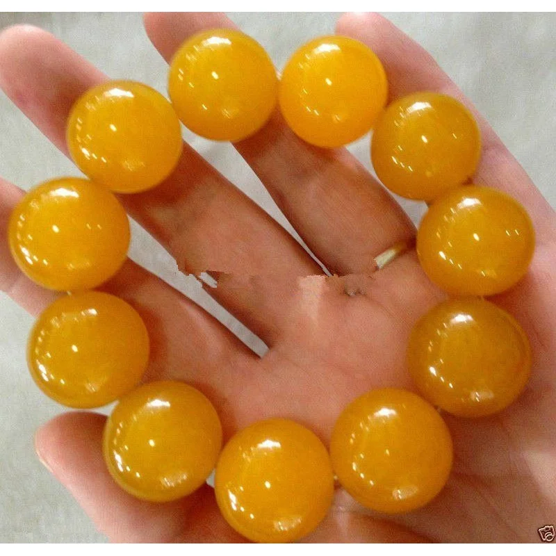 

100% Natural jade Stone Yellow Jade 20mm Bead Beads Bangle Stretchy Bracelet New