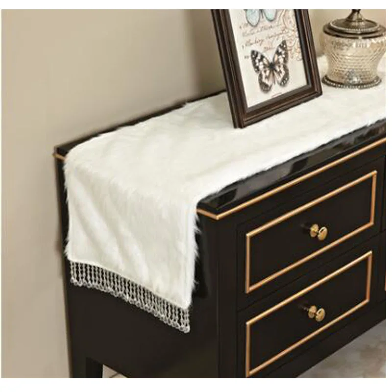 RN321 Lydia European luxury Runner white plush bed table runner ornament thread embroidery with