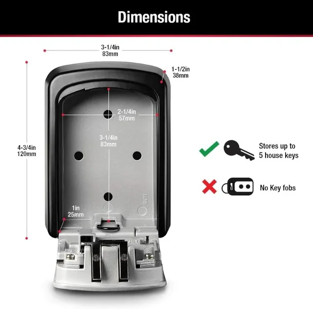 Master Lock Key Storage Box Wall Mount Outdoor Lock Box for House Keys Key Safe with Combination Lock 5 Key Capacity 5401D 6